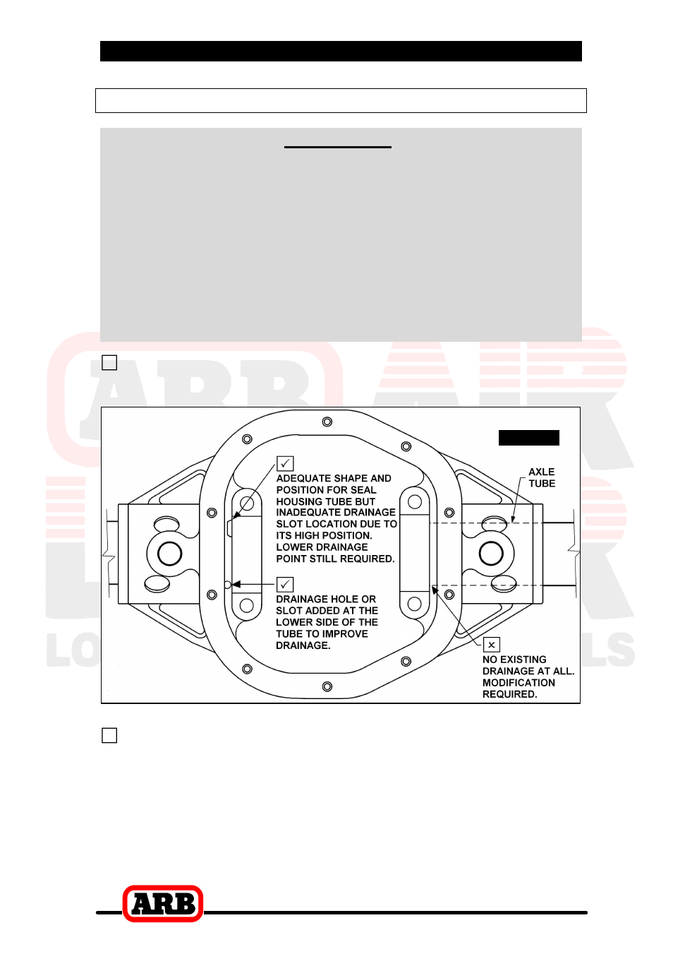 4 installing the air locker, Insuring adequate oil drainage, Important | ARB RD106 User Manual | Page 15 / 48