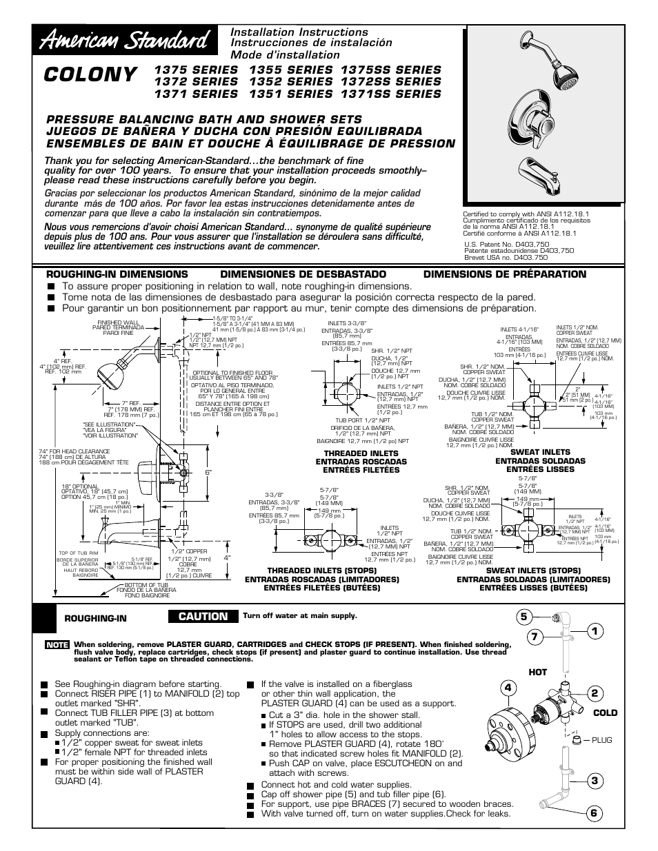 American Standard Colony 1371SS SERIES User Manual | 4 pages