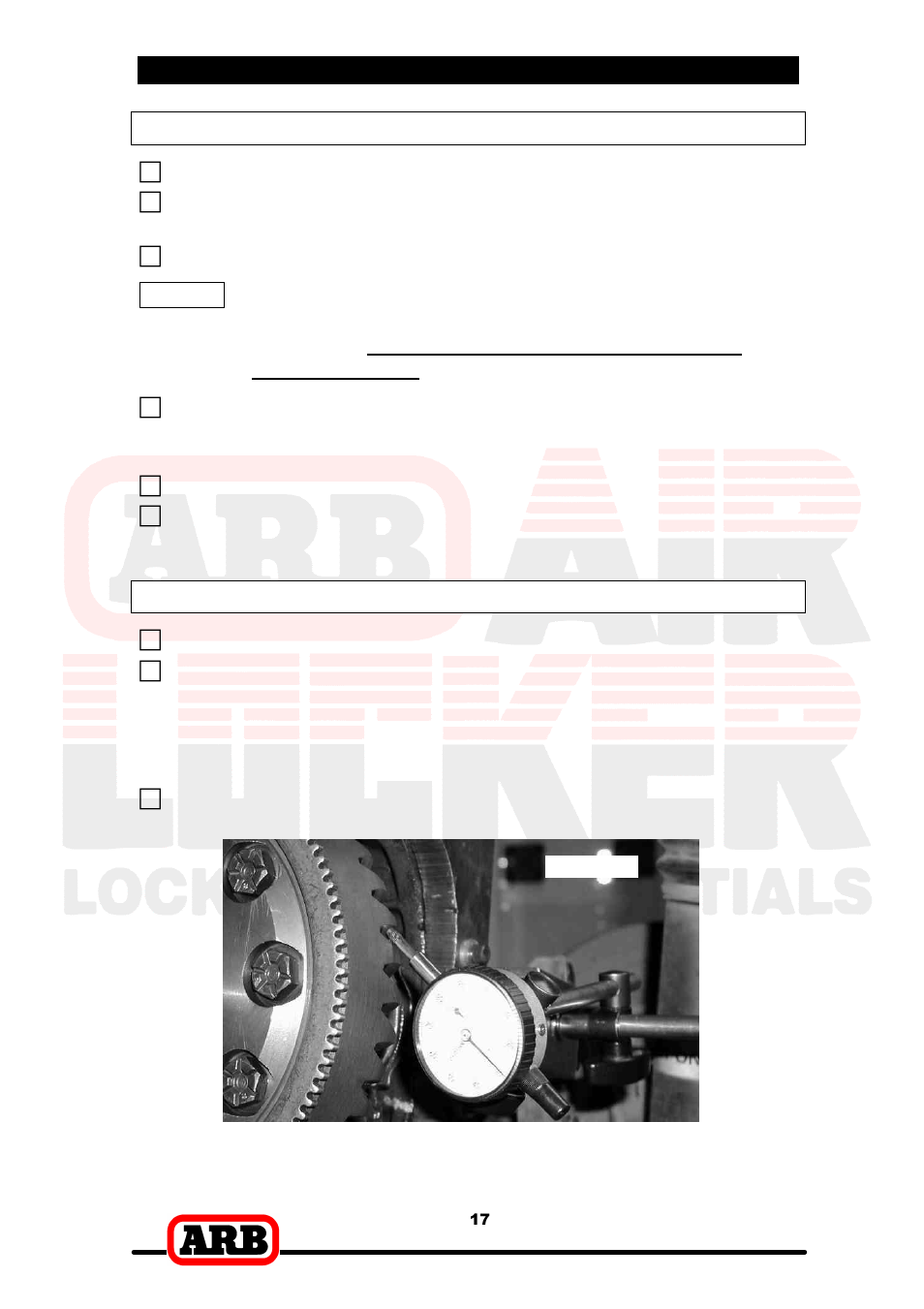 4 installing the air locker, Final air locker assembly, Final backlash checking | ARB RD137 User Manual | Page 19 / 38