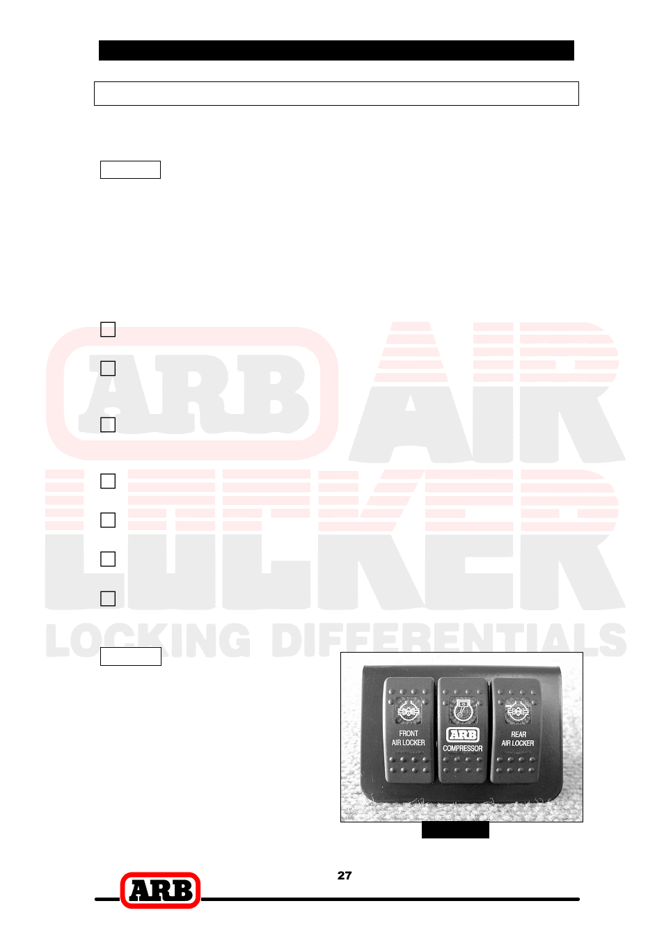 6 mounting & connecting the electrical system, Mounting the actuator switch(es) | ARB RD137 User Manual | Page 29 / 38