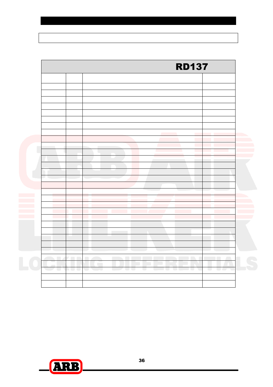 Rd137, Air locker model no, 8 parts list | Itemized parts list | ARB RD137 User Manual | Page 38 / 38