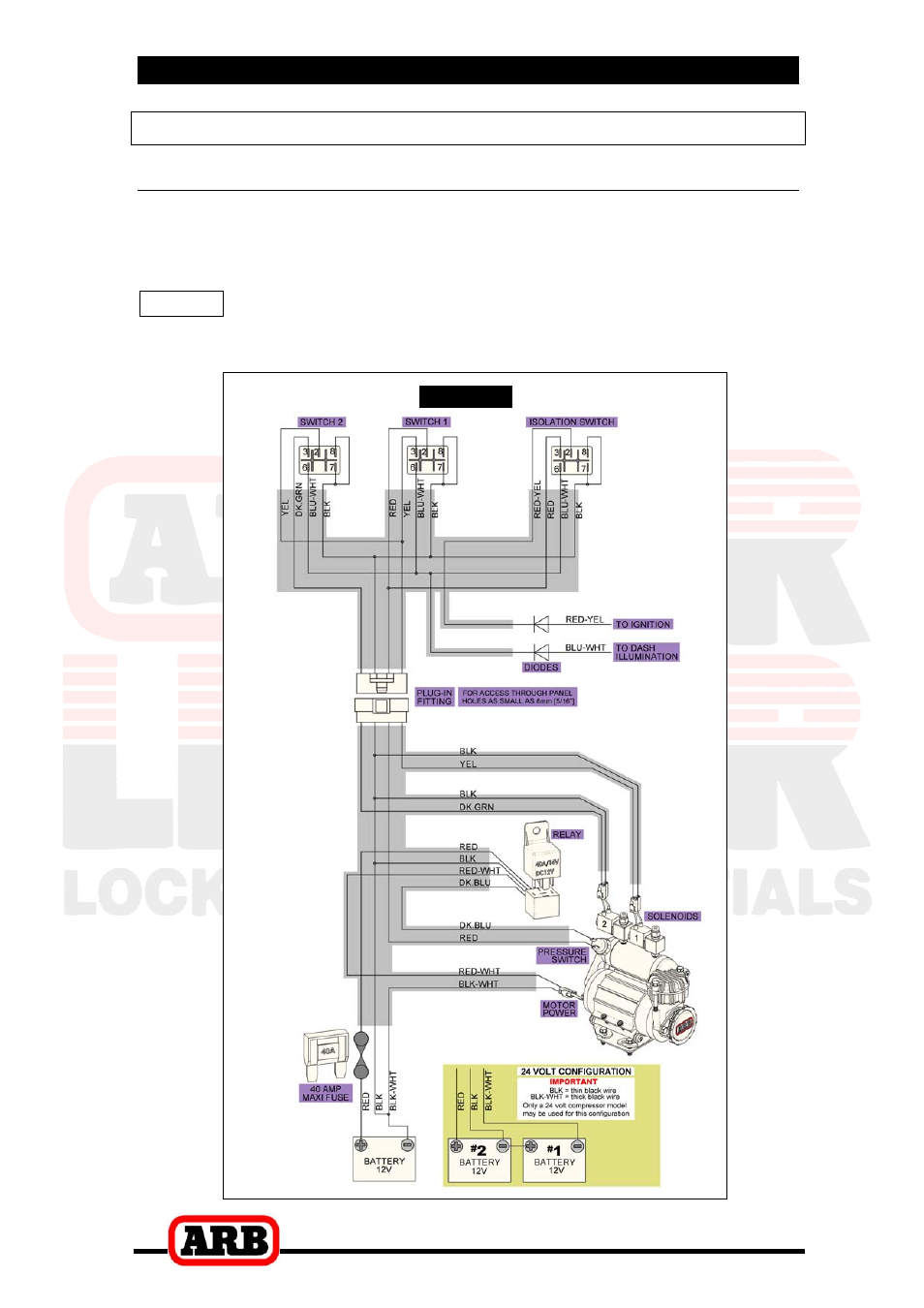 5 mounting & connecting the electrical system, Wiring the actuator system, Connection to an arb air compressor | ARB RD145 User Manual | Page 26 / 34