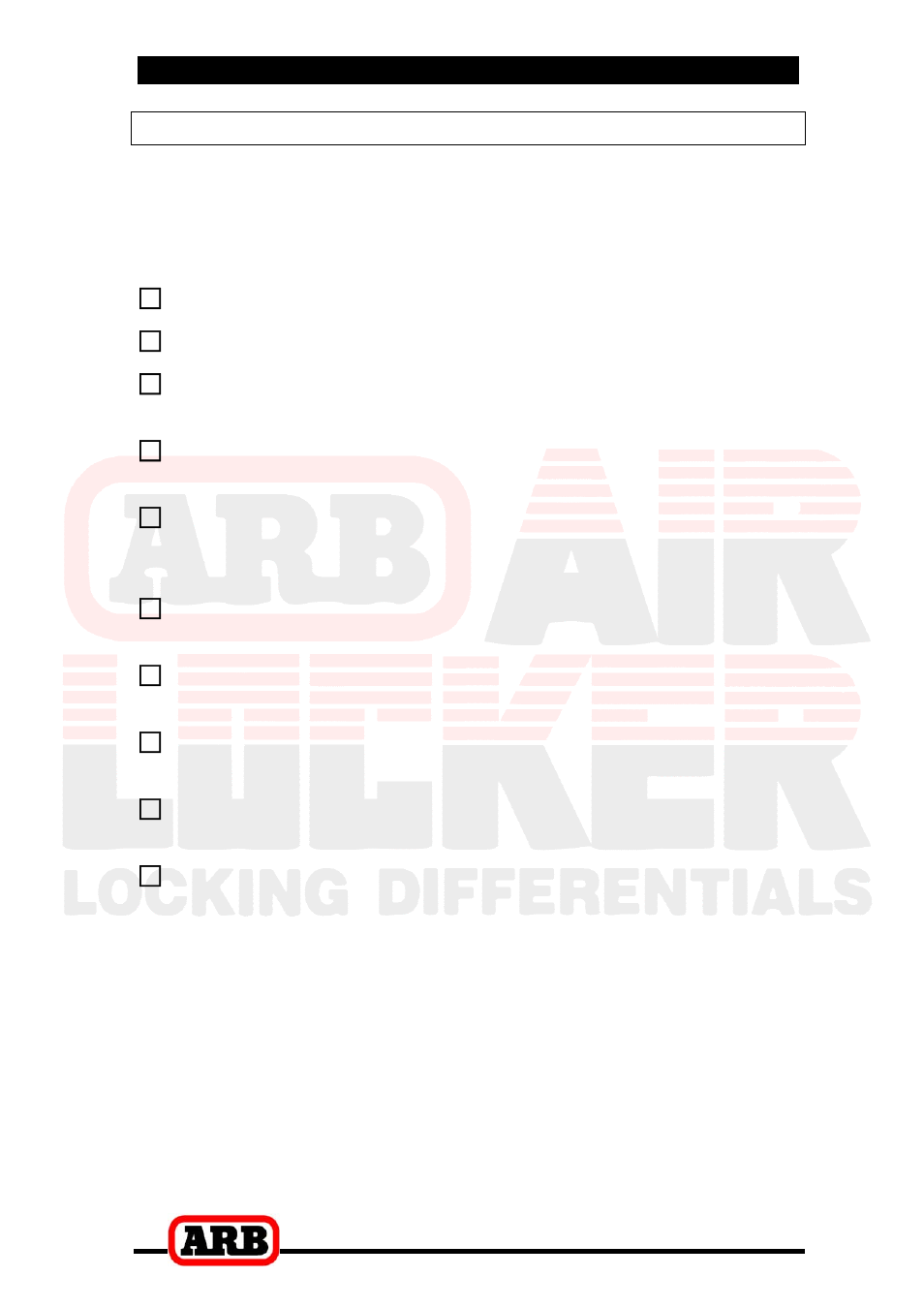 6 testing & final assembly, Post-installation check list | ARB RD145 User Manual | Page 31 / 34