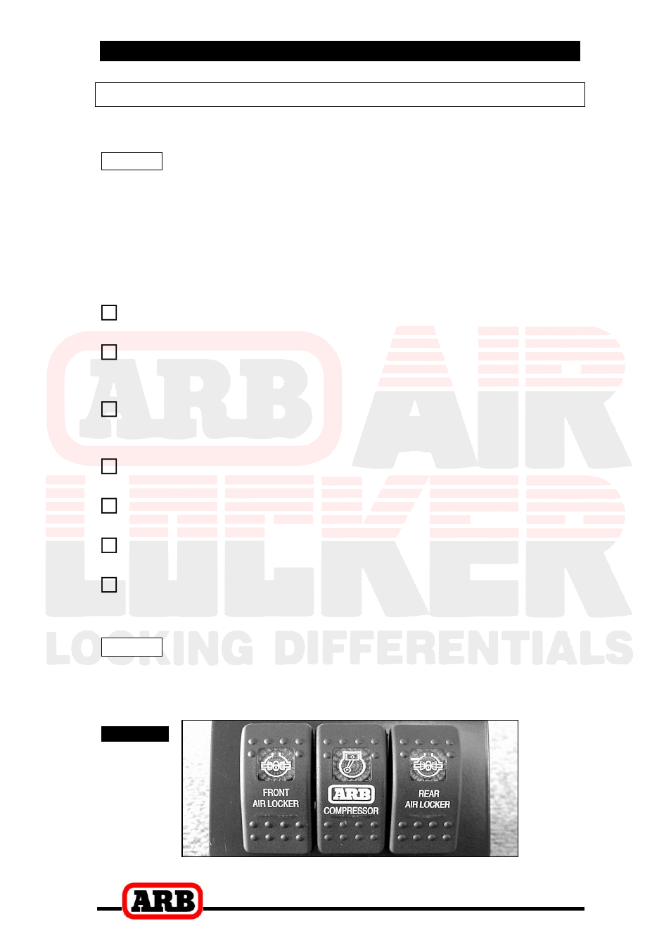 5 mounting & connecting the electrical system, Mounting the actuator switch(es) | ARB RD75 User Manual | Page 28 / 36