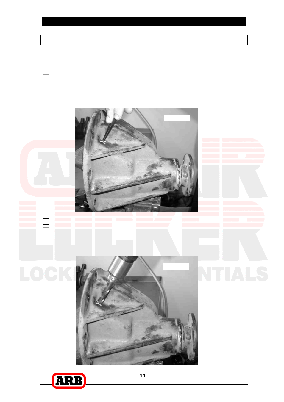 3 installing the air locker, Drilling and tapping the bulkhead port | ARB RD87 User Manual | Page 13 / 38