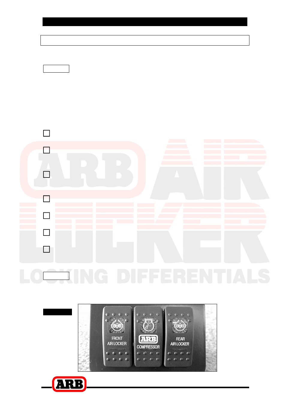 5 mounting & connecting the electrical system, Mounting the actuator switch(es) | ARB RD74 User Manual | Page 28 / 36