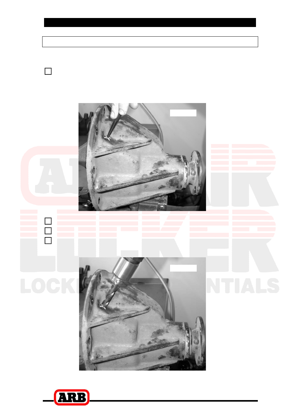 3 installing the air locker, Drilling and tapping the bulkhead port | ARB RD79 User Manual | Page 13 / 36
