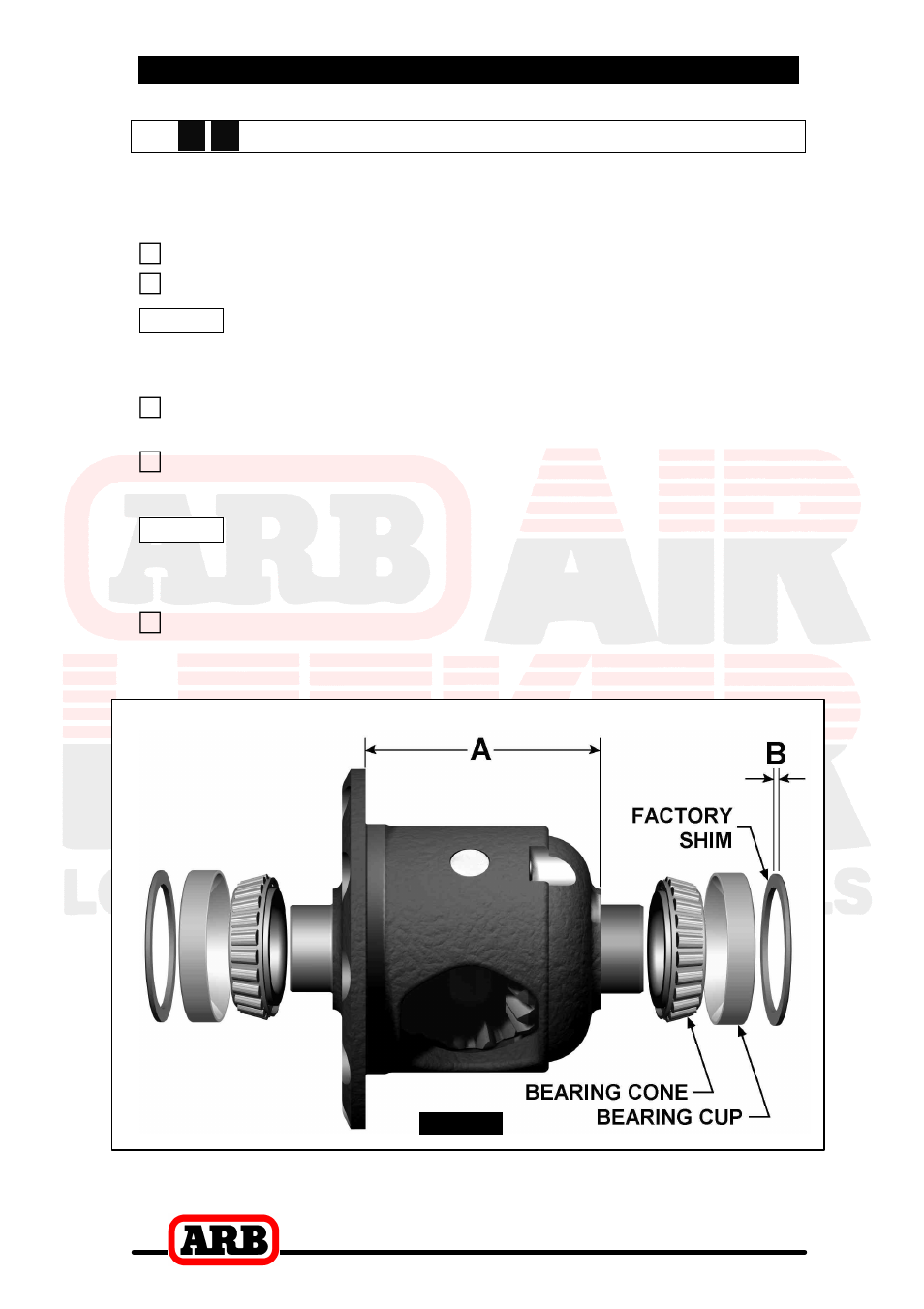 3 installing the air locker, Approximate backlash shimming, Factory differential | ARB RD90 User Manual | Page 13 / 46
