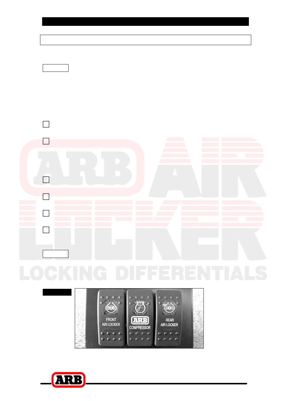 5 mounting & connecting the electrical system, Mounting the actuator switch(es) | ARB RD90 User Manual | Page 38 / 46