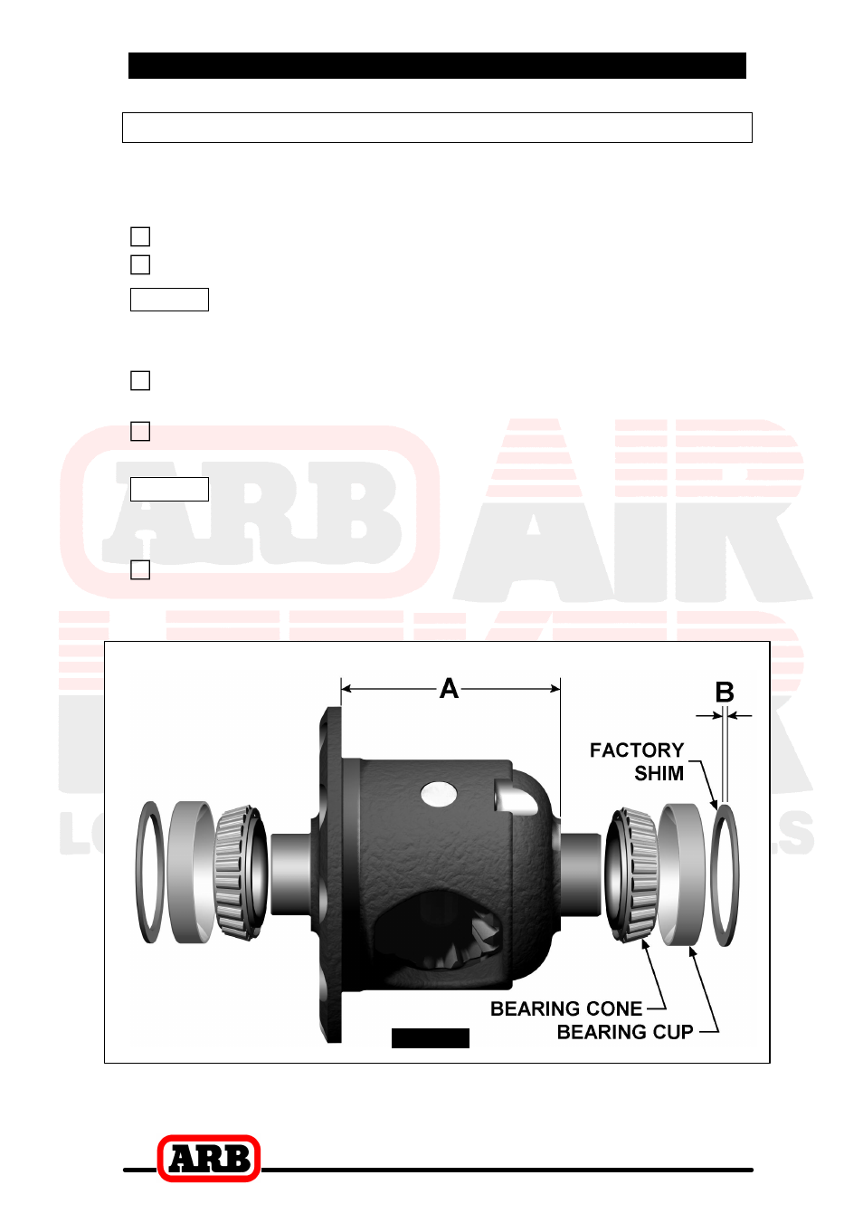 3 installing the air locker, Approximate backlash shimming, Factory differential | ARB RD111 User Manual | Page 10 / 40