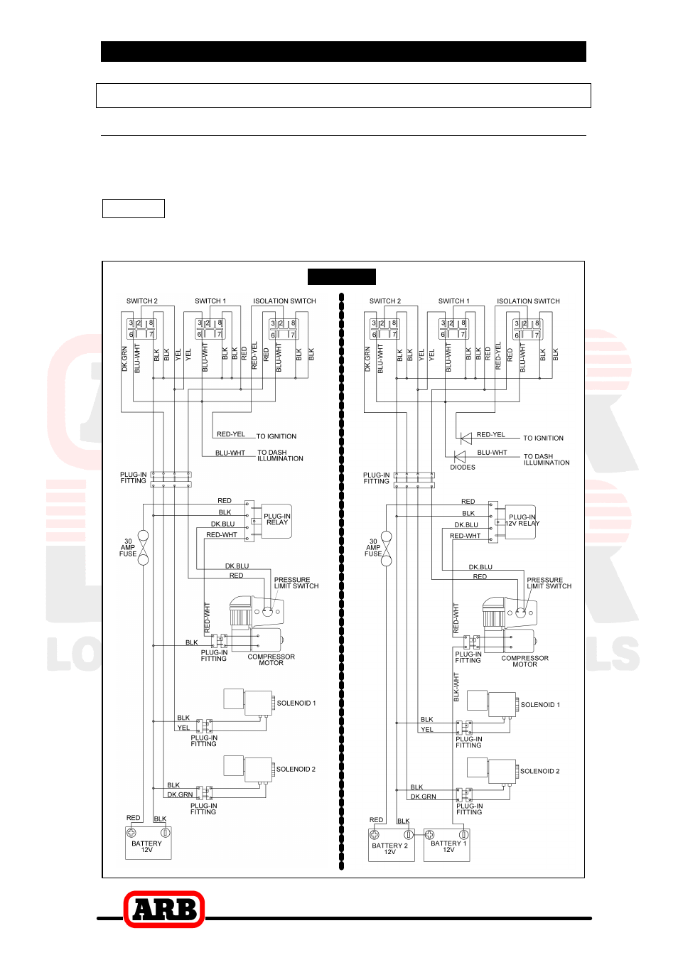5 mounting & connecting the electrical system, Wiring the actuator system, Connection to an arb air compressor | ARB RD111 User Manual | Page 32 / 40