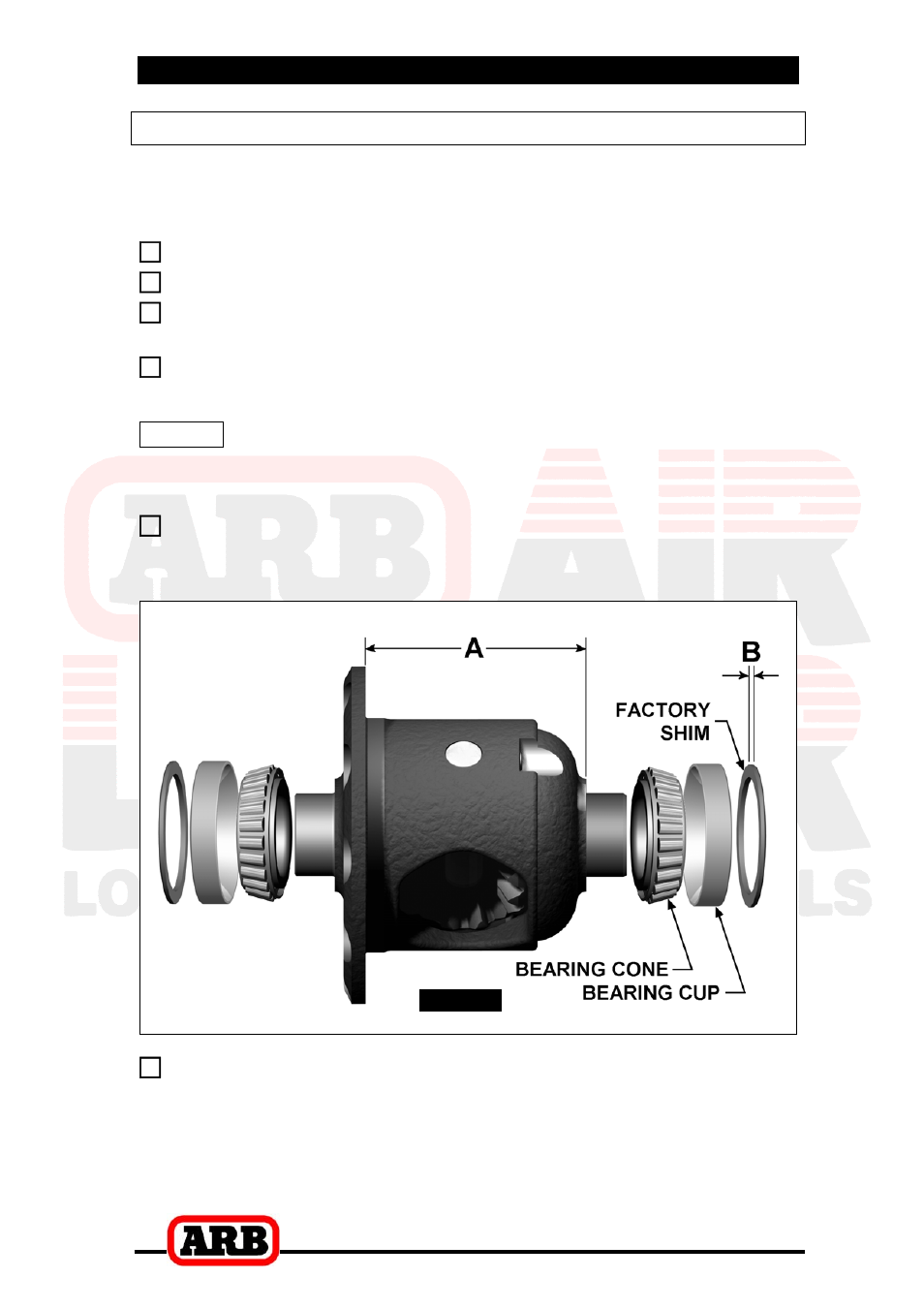 3 bench measurement, Approximate backlash shimming | ARB RD131 User Manual | Page 10 / 38