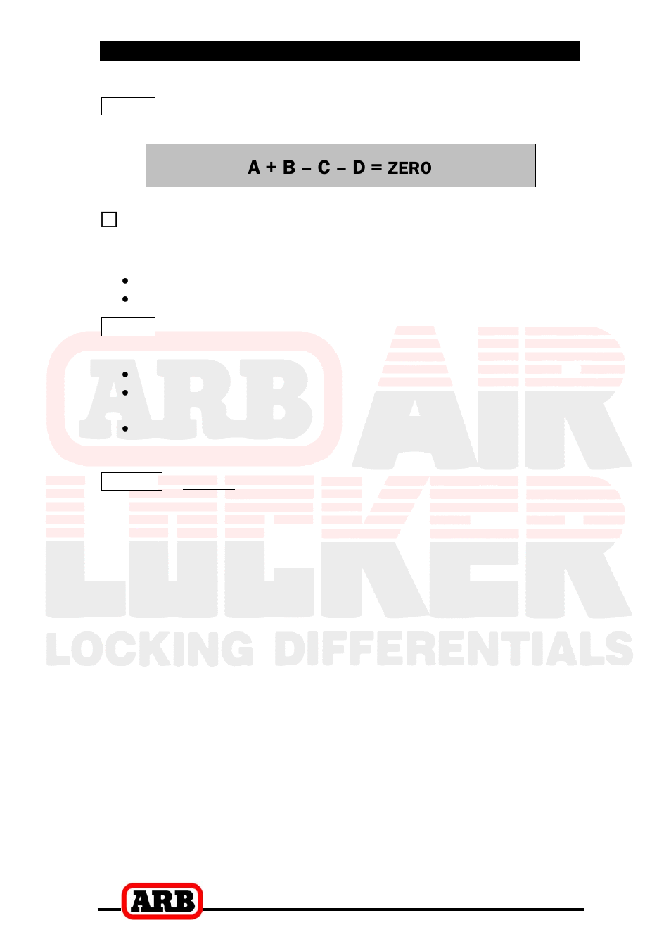 A + b – c – d, 3 bench measurement, Zero | ARB RD131 User Manual | Page 12 / 38