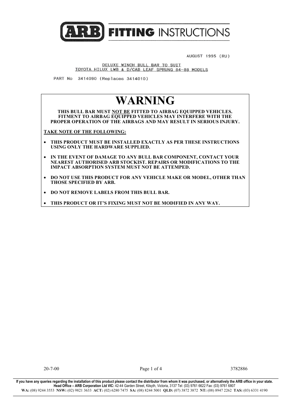 ARB 3414090 User Manual | 4 pages