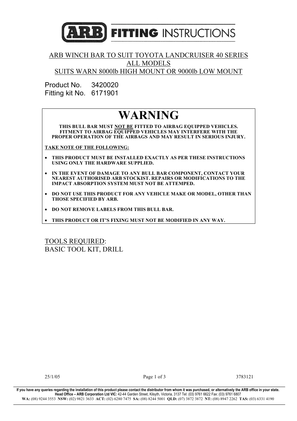 ARB 3420020 User Manual | 3 pages