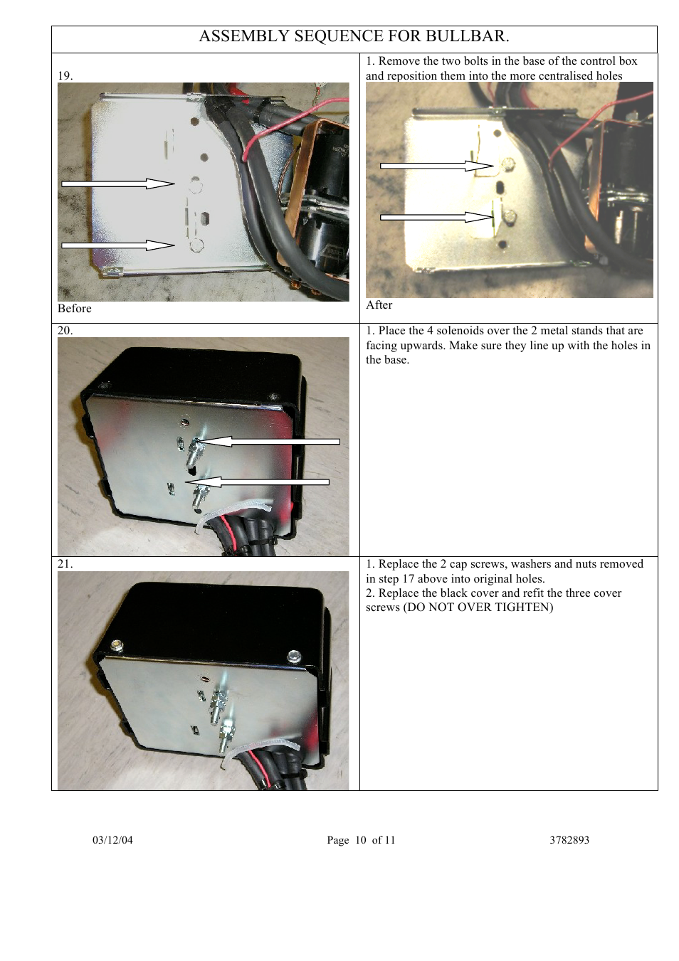 Assembly sequence for bullbar | ARB 3413050 User Manual | Page 10 / 11