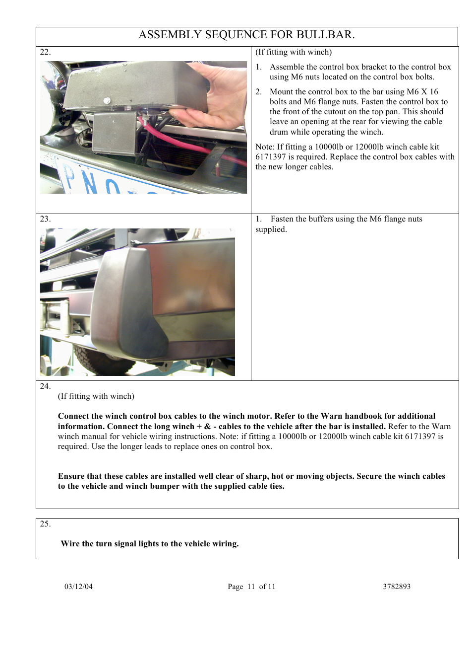 Assembly sequence for bullbar | ARB 3413050 User Manual | Page 11 / 11