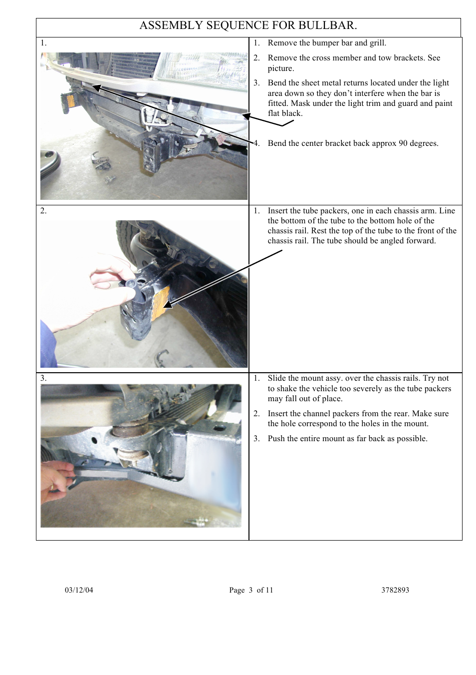 Assembly sequence for bullbar | ARB 3413050 User Manual | Page 3 / 11