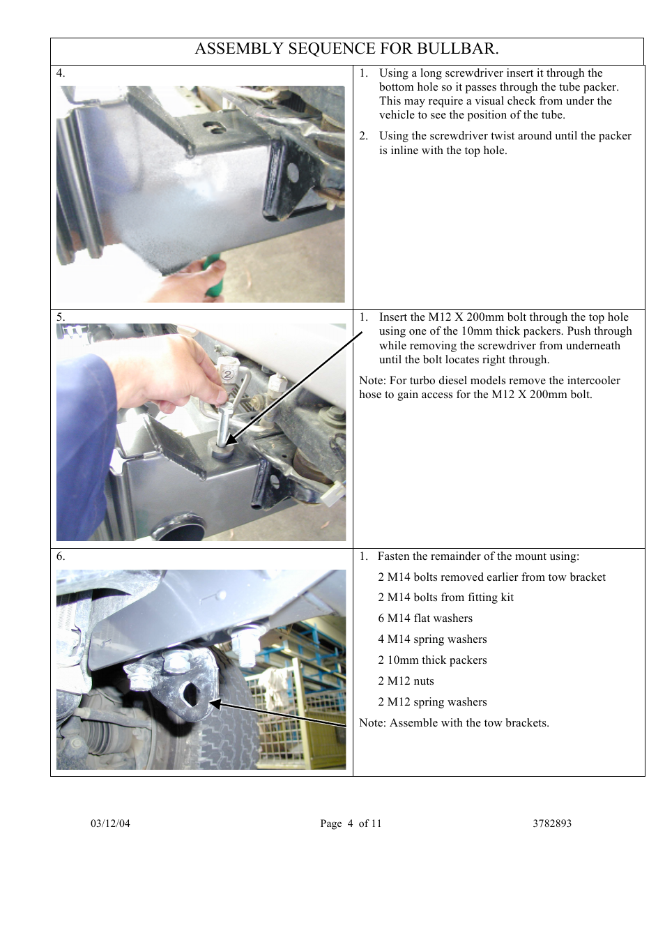 Assembly sequence for bullbar | ARB 3413050 User Manual | Page 4 / 11