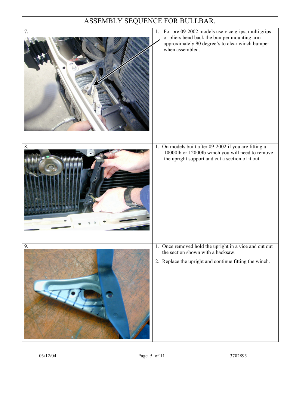 Assembly sequence for bullbar | ARB 3413050 User Manual | Page 5 / 11
