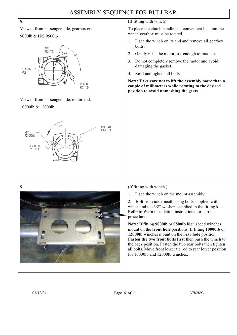 Assembly sequence for bullbar | ARB 3413050 User Manual | Page 6 / 11