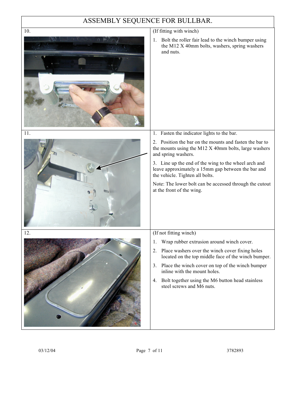 Assembly sequence for bullbar | ARB 3413050 User Manual | Page 7 / 11