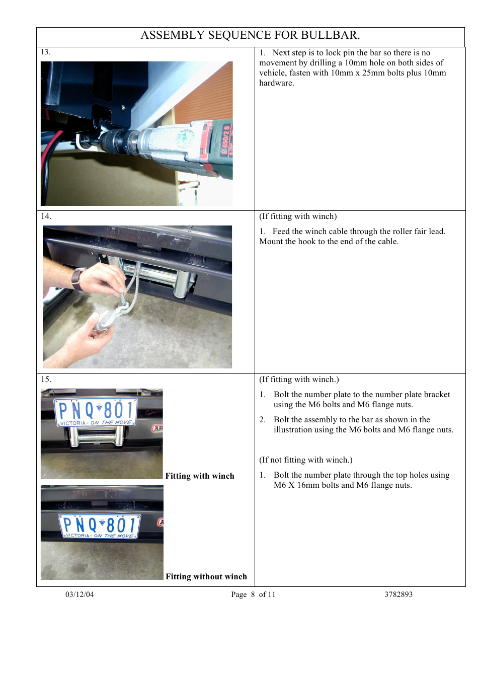 Assembly sequence for bullbar | ARB 3413050 User Manual | Page 8 / 11