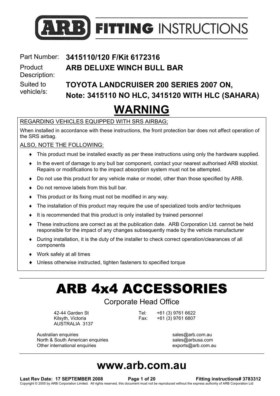 ARB 3415120 User Manual | 20 pages