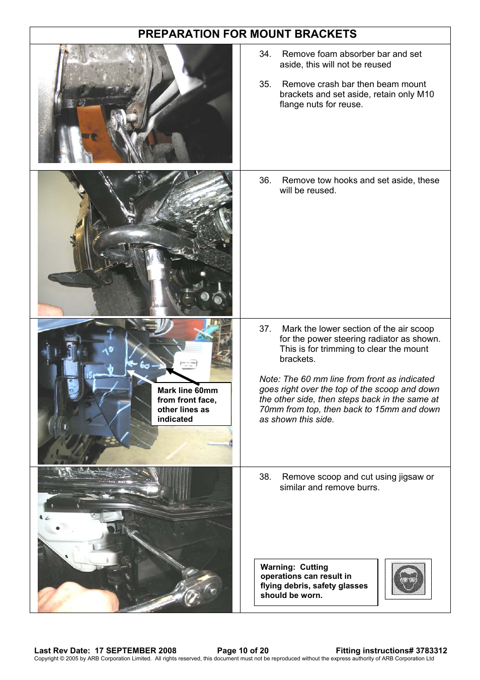 Preparation for mount brackets | ARB 3415120 User Manual | Page 10 / 20