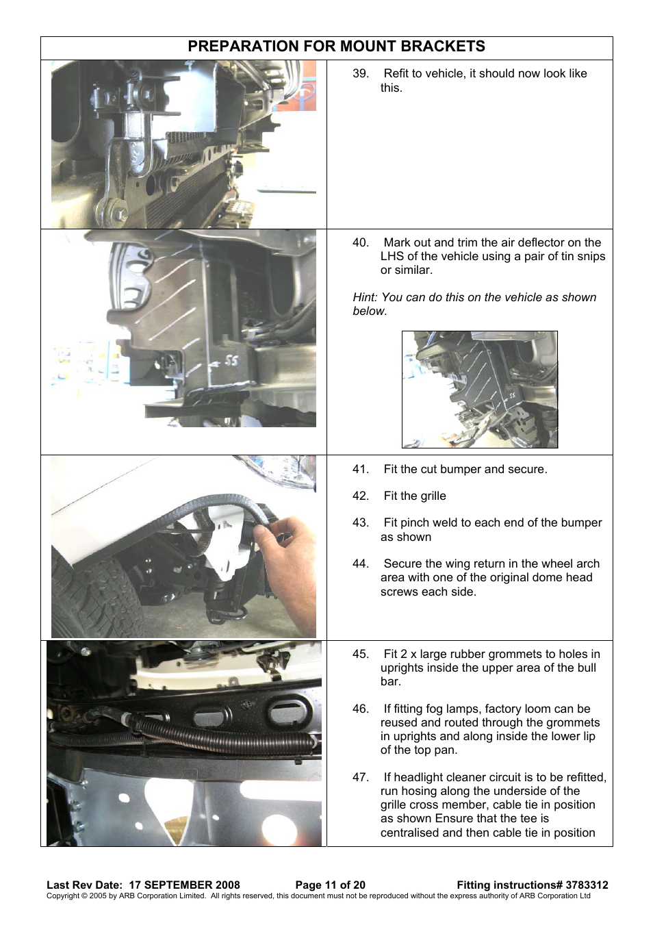 Preparation for mount brackets | ARB 3415120 User Manual | Page 11 / 20