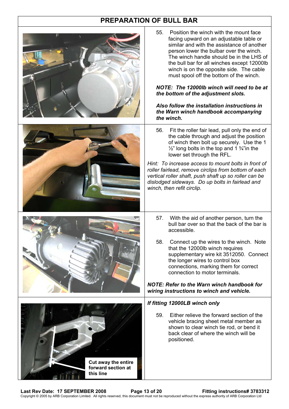 Preparation of bull bar | ARB 3415120 User Manual | Page 13 / 20