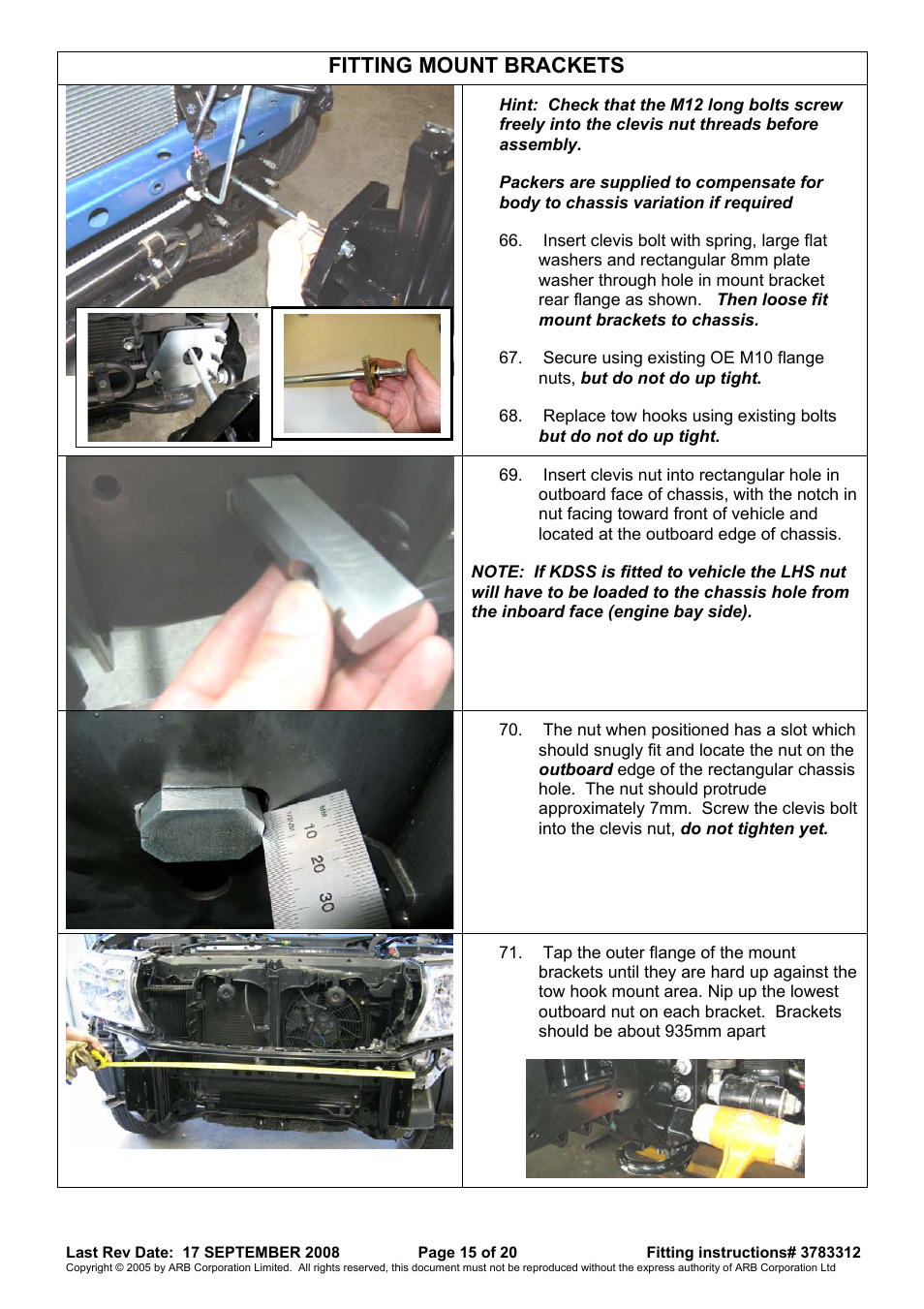 Fitting mount brackets | ARB 3415120 User Manual | Page 15 / 20