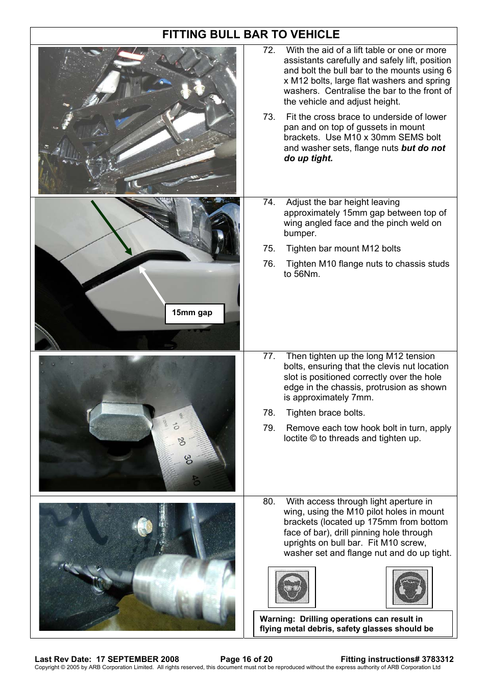 Fitting bull bar to vehicle | ARB 3415120 User Manual | Page 16 / 20