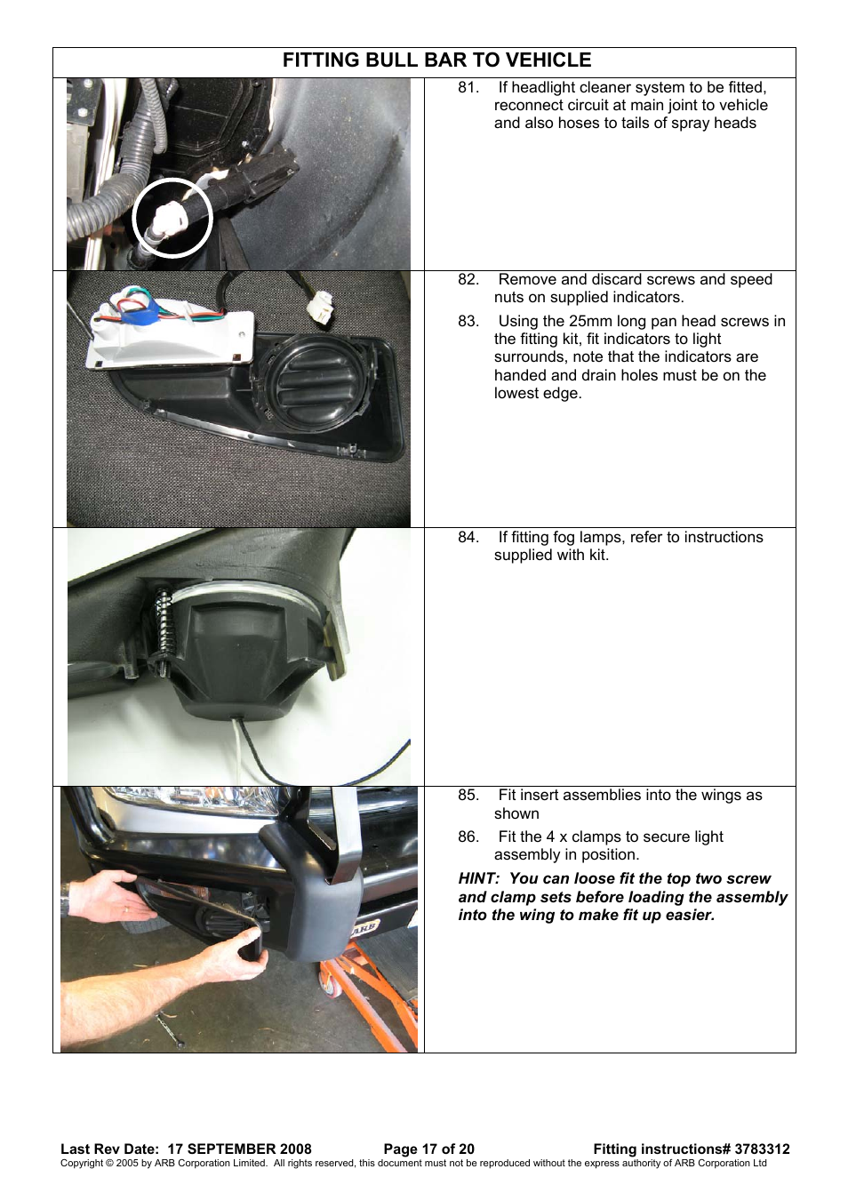 Fitting bull bar to vehicle | ARB 3415120 User Manual | Page 17 / 20