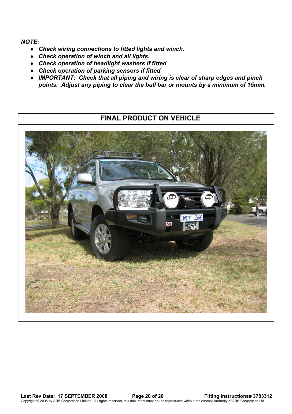 Final product on vehicle | ARB 3415120 User Manual | Page 20 / 20
