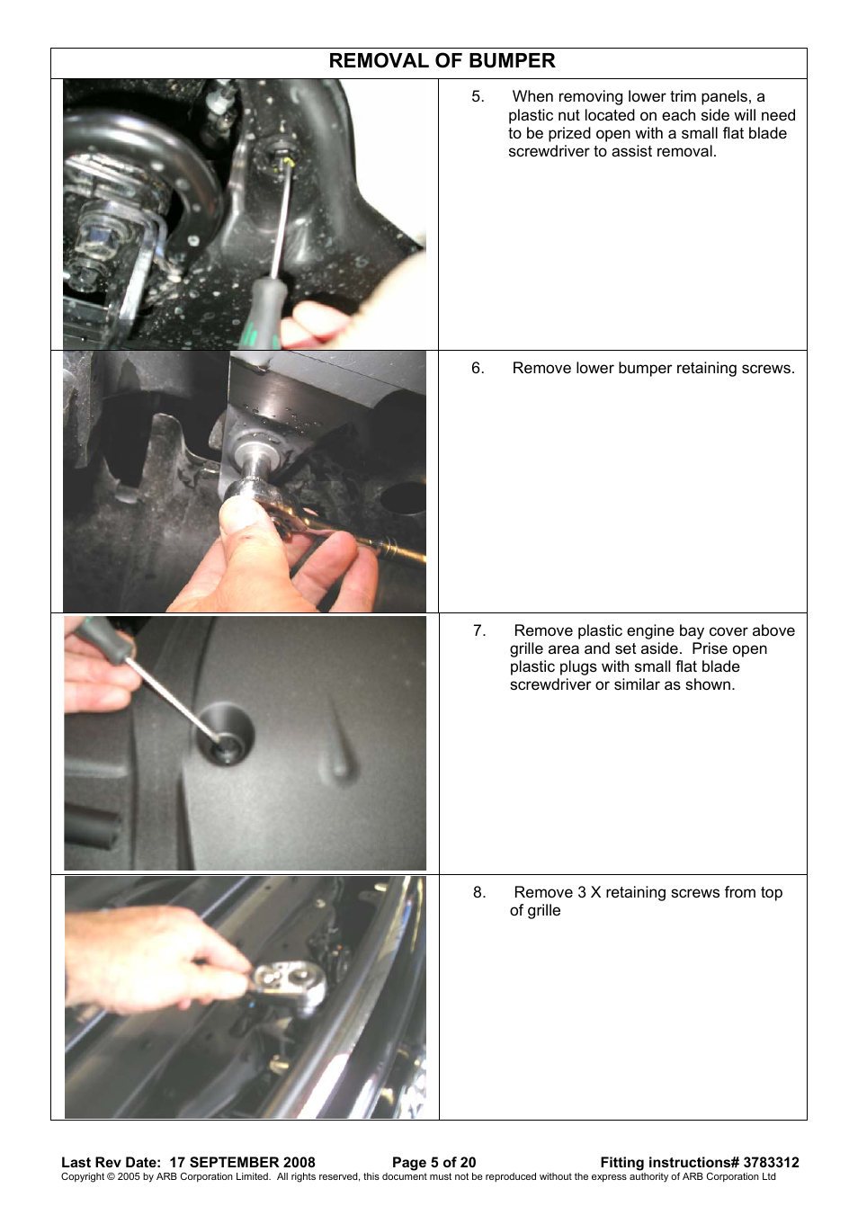 Removal of bumper | ARB 3415120 User Manual | Page 5 / 20