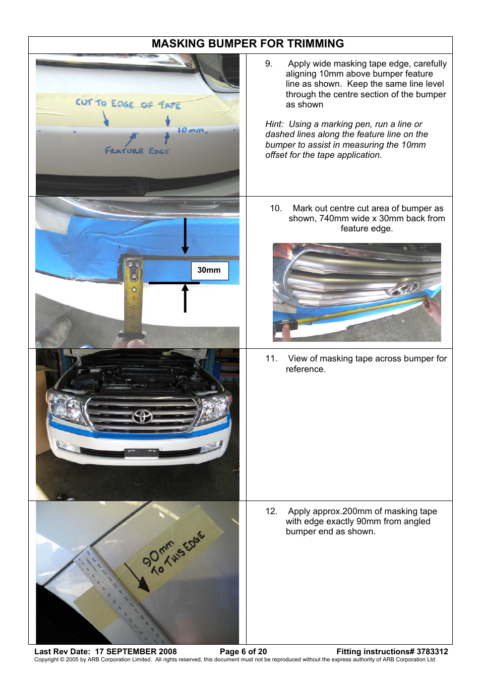 Masking bumper for trimming | ARB 3415120 User Manual | Page 6 / 20