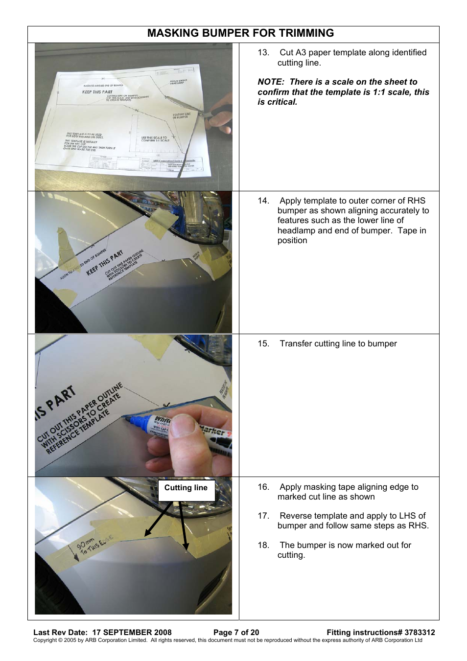 Masking bumper for trimming | ARB 3415120 User Manual | Page 7 / 20