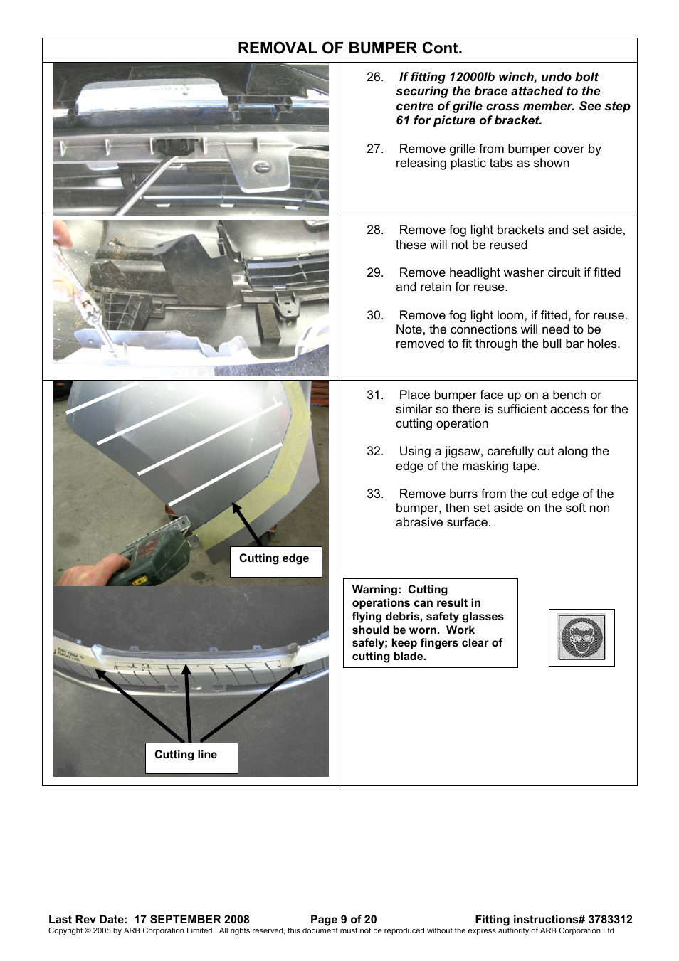 Removal of bumper cont | ARB 3415120 User Manual | Page 9 / 20
