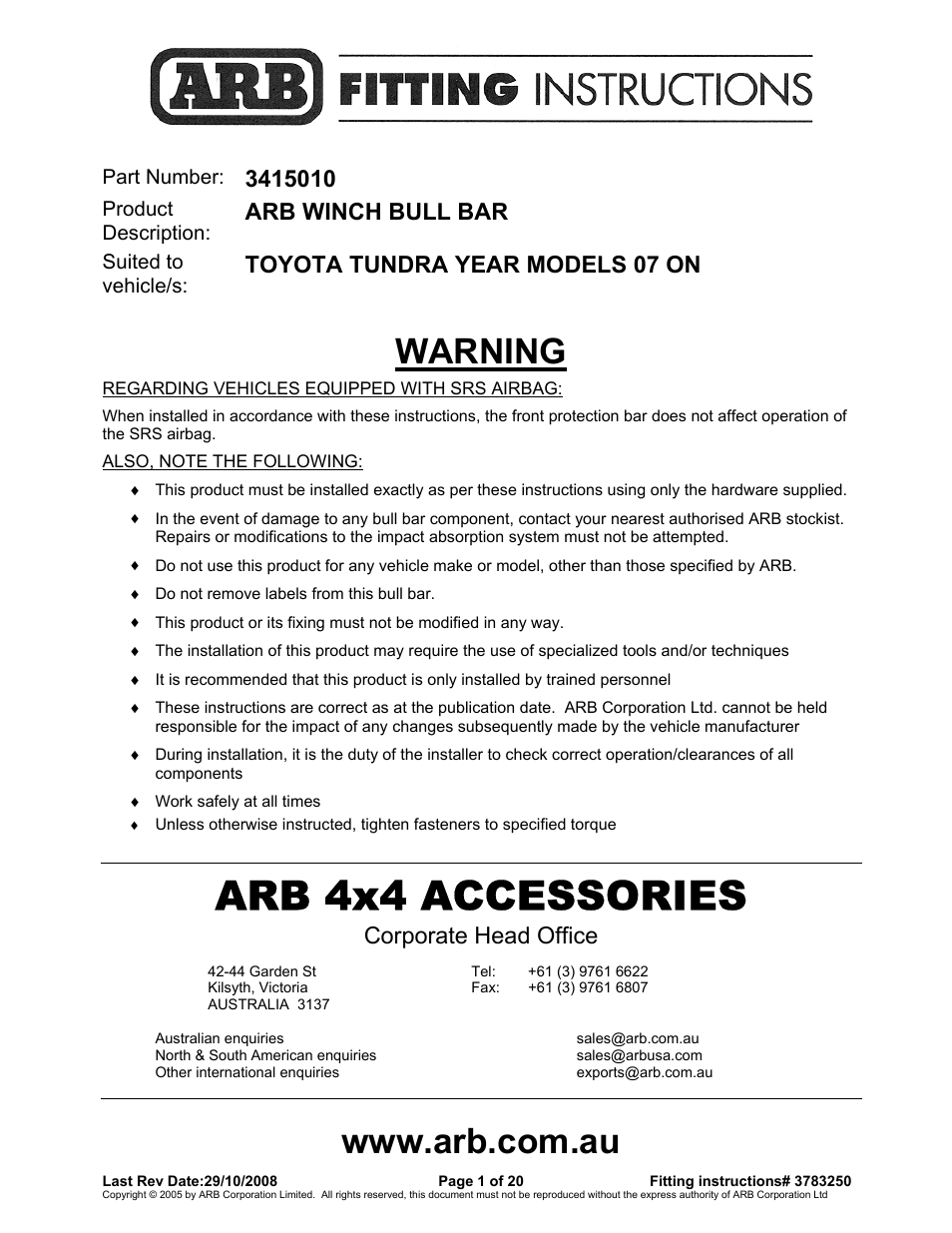 ARB 3415010 User Manual | 20 pages