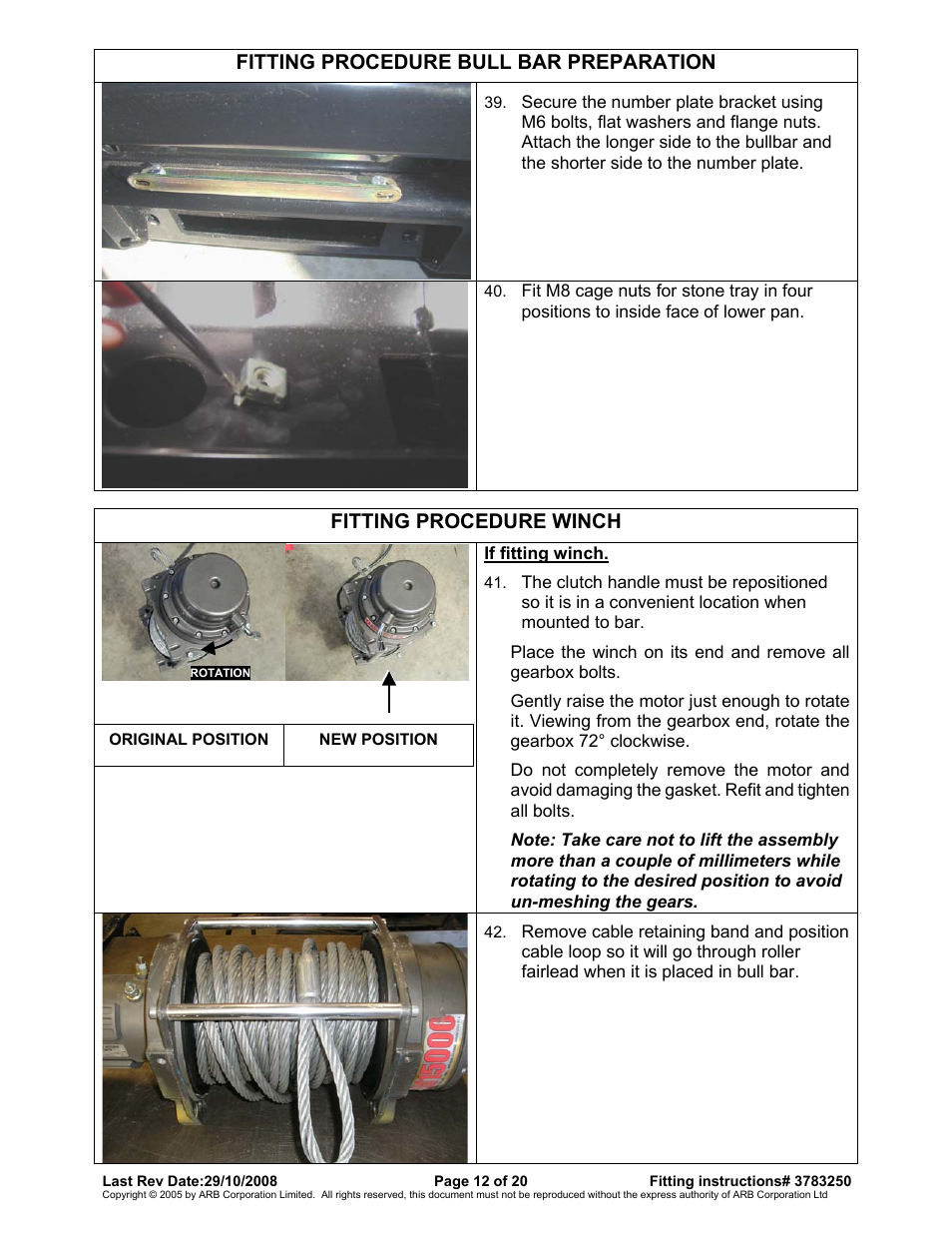 Fitting procedure bull bar preparation, Fitting procedure winch | ARB 3415010 User Manual | Page 12 / 20