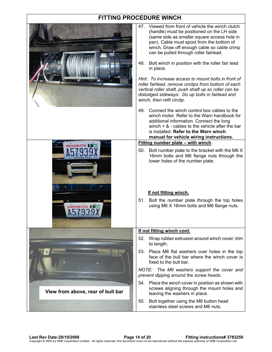 Fitting procedure winch | ARB 3415010 User Manual | Page 14 / 20