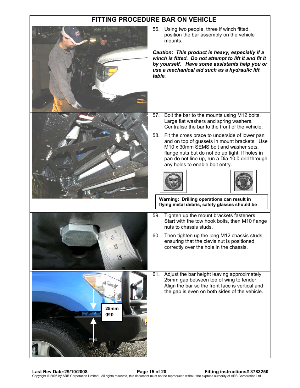 Fitting procedure bar on vehicle | ARB 3415010 User Manual | Page 15 / 20