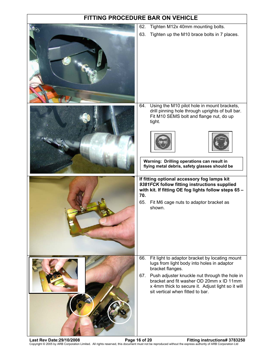 Fitting procedure bar on vehicle | ARB 3415010 User Manual | Page 16 / 20