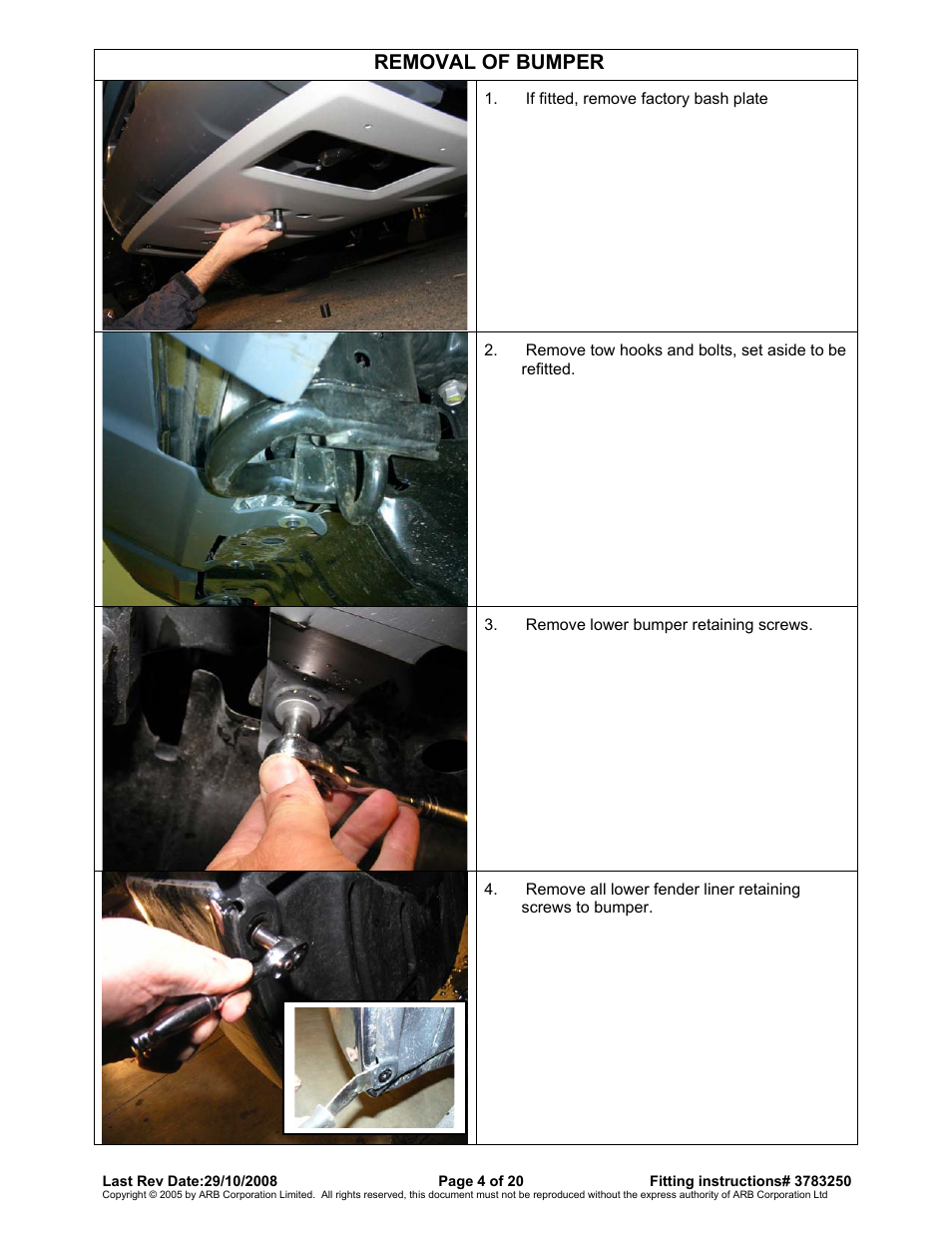 Removal of bumper | ARB 3415010 User Manual | Page 4 / 20