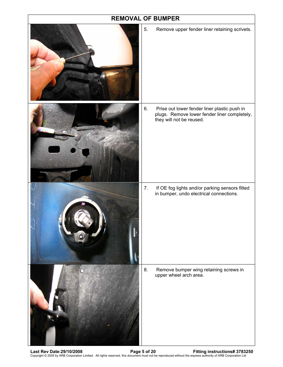 Removal of bumper | ARB 3415010 User Manual | Page 5 / 20