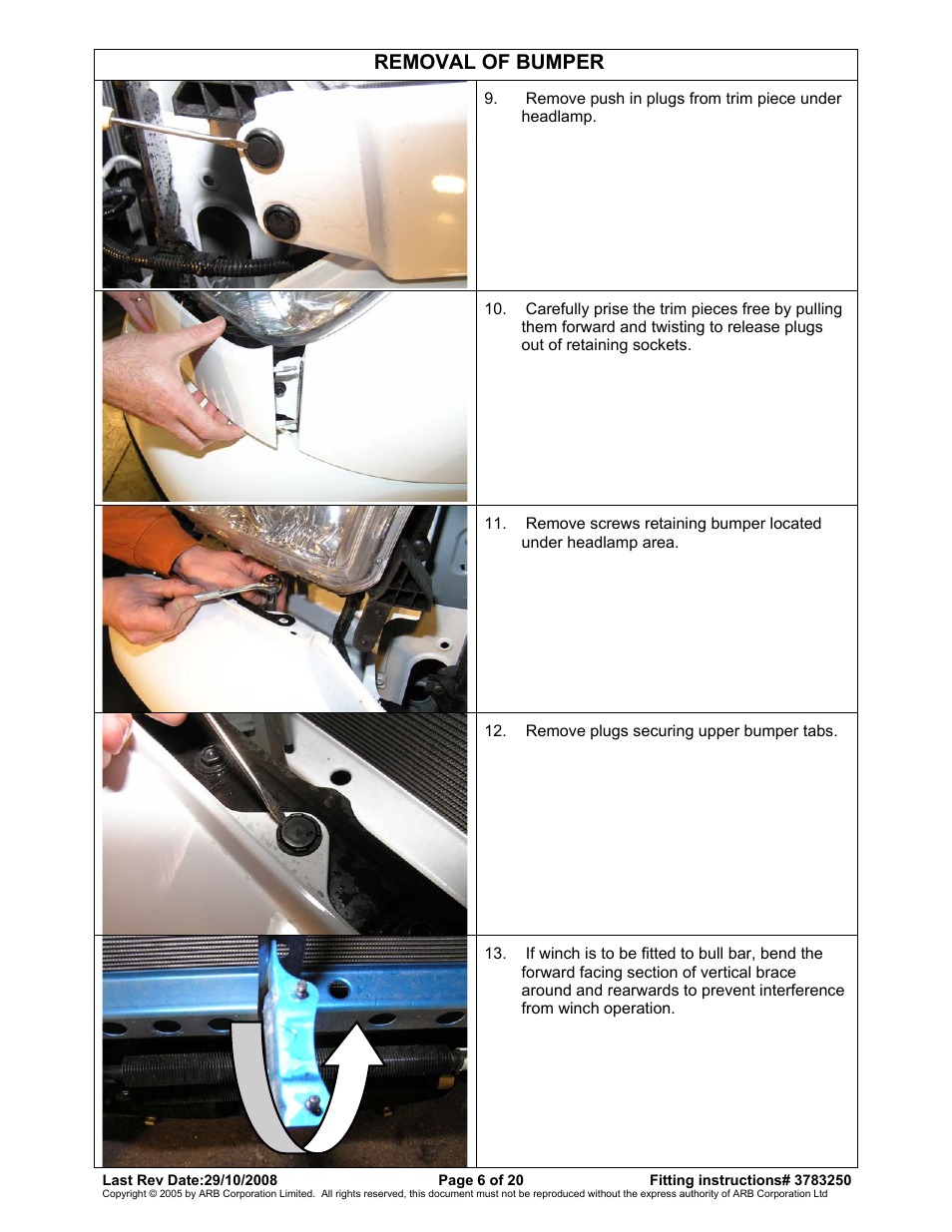 Removal of bumper | ARB 3415010 User Manual | Page 6 / 20