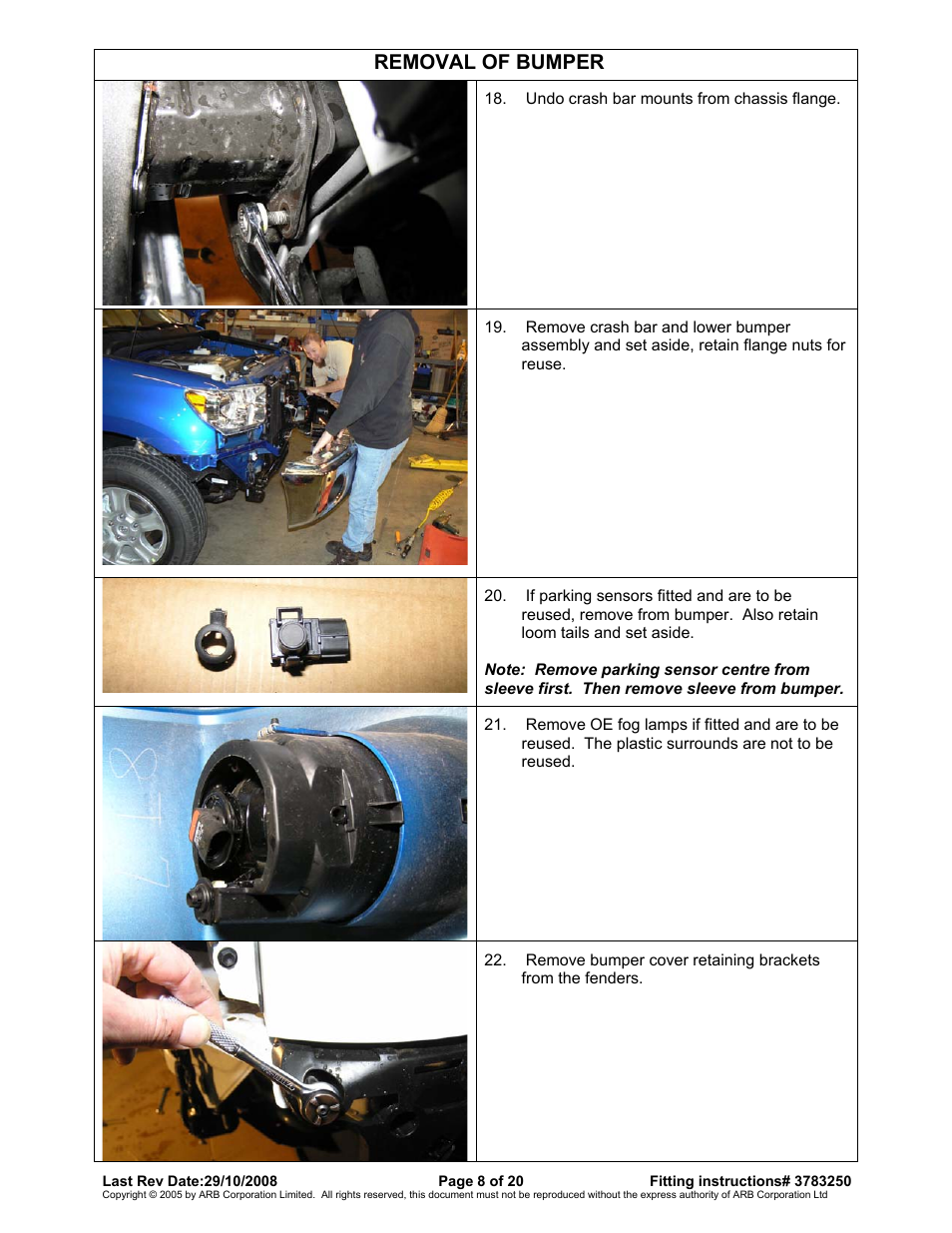 Removal of bumper | ARB 3415010 User Manual | Page 8 / 20