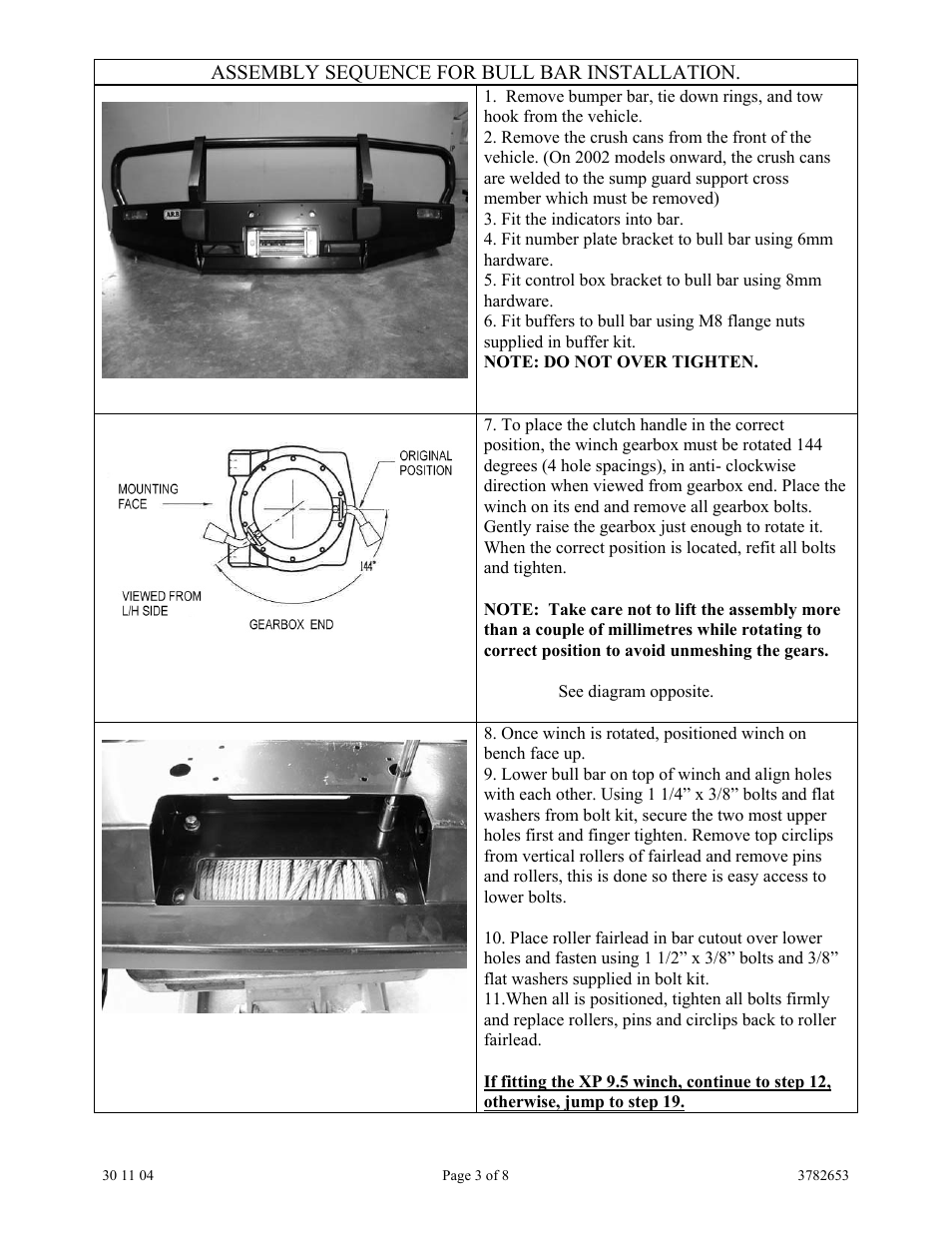 Assembly sequence for bull bar installation | ARB 3423020 User Manual | Page 3 / 8