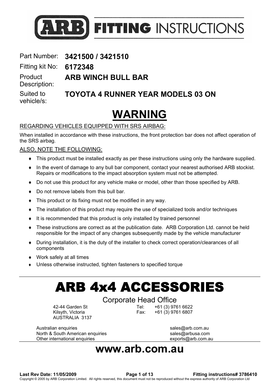 ARB WINCH BULL BAR User Manual | 13 pages
